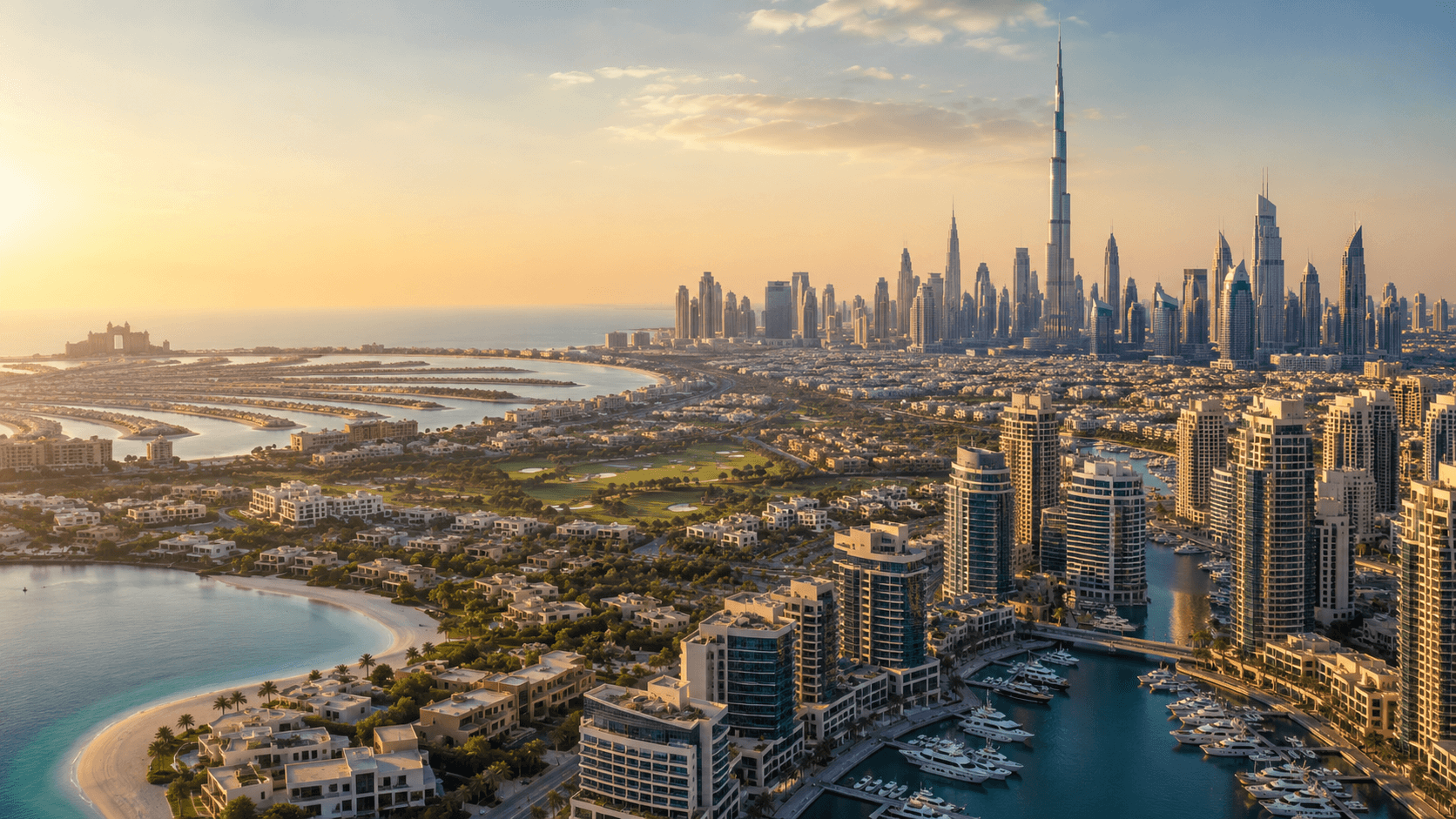 Dubai skyline and luxury waterfront property